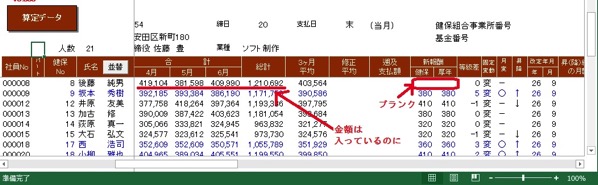 算定基礎届にて４月～６月の合計金額は入っているのに新報酬の等級が空欄