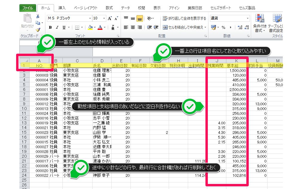 賃金ファイルに取り込めるデータの形式を知りたい