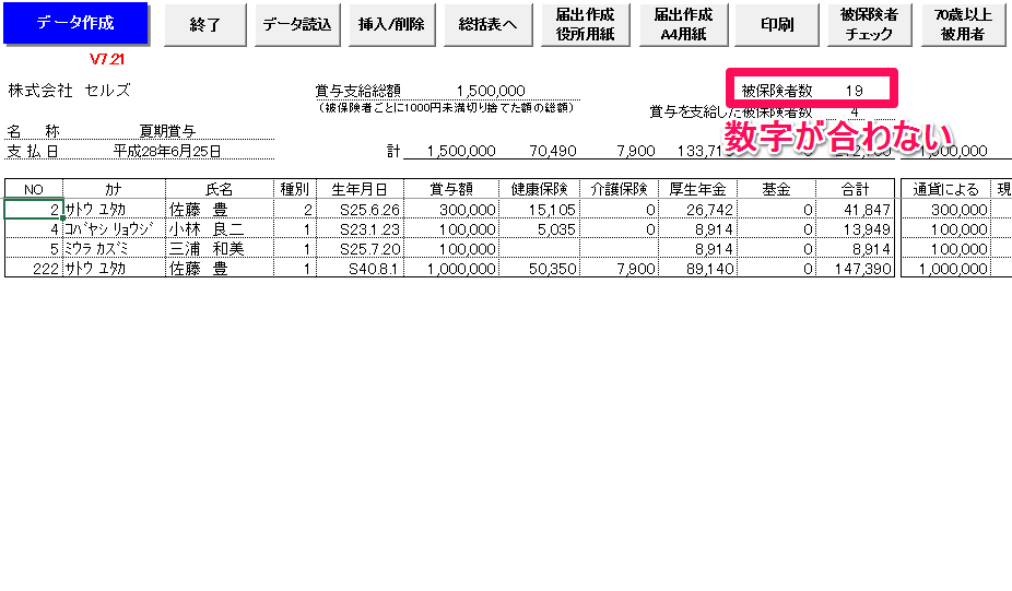 賞与支払届の被保険者数が合わない