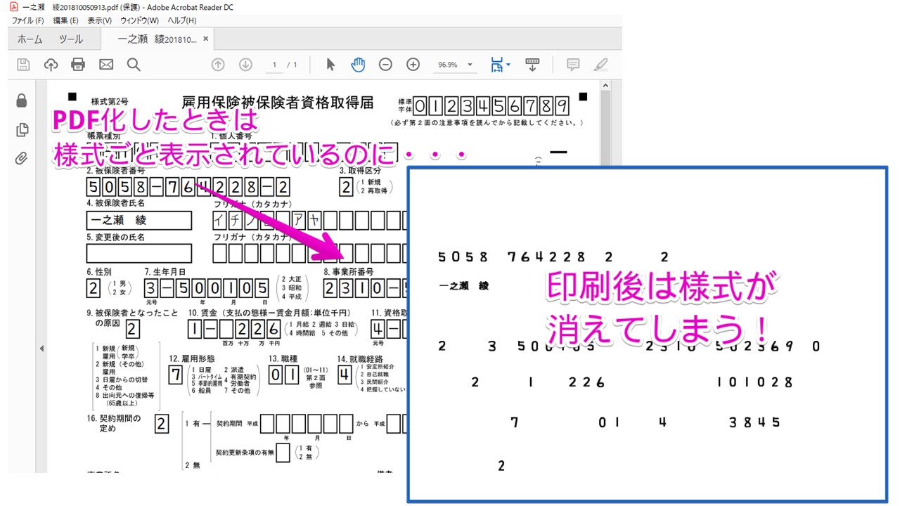 Pdfにしてから印刷する書式で 印刷すると様式が消えてしまう 台帳 サポートページ