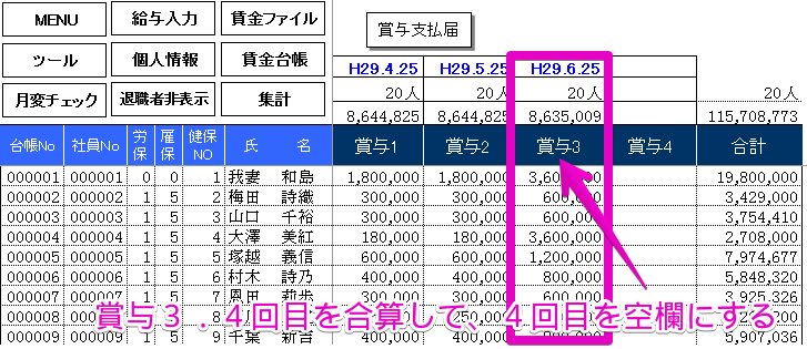 給与データに賞与5回目を入力する方法はありますか？