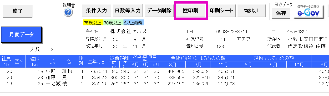 月額変更届で「控印刷」ができなくなった