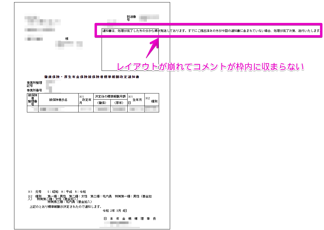 公文書アップロードで公開した社会保険の公文書のレイアウトが崩れる