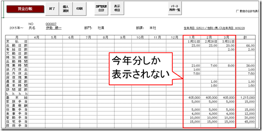 前年～本年賃金台帳で従業員のデータが年の途中から表示される