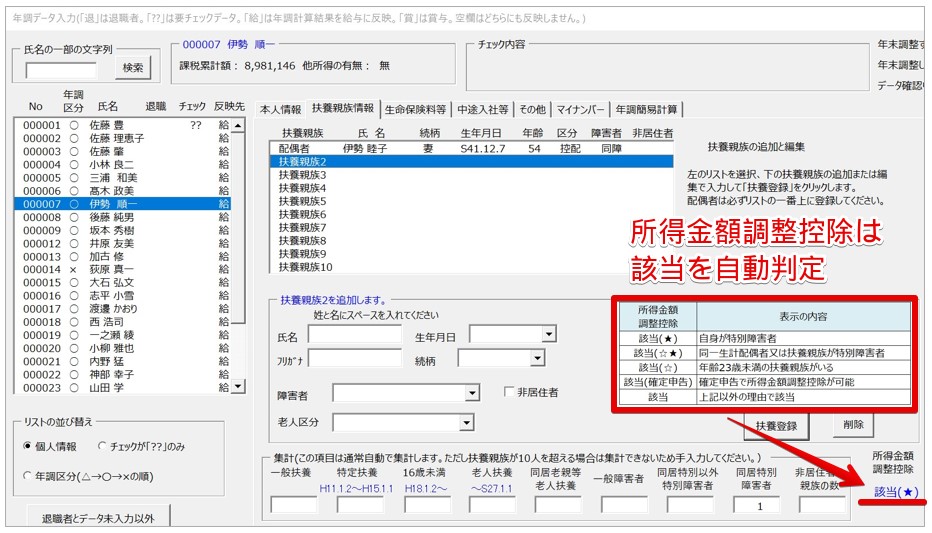 年調データ入力で所得金額調整控除はどこから入力しますか？