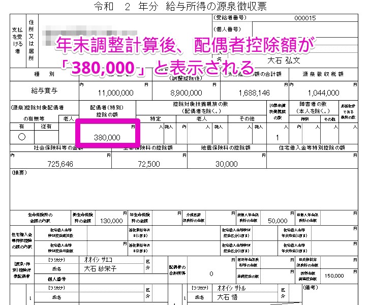 年調データ入力の入力フォームで確認した配偶者控除額と年末調整計算後の控除額が異なる 「Cells給与」サポートページ