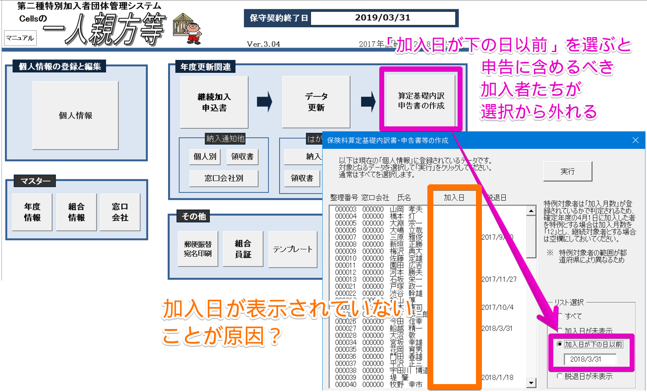 保険料算定基礎内訳や申告書に含めるべき加入者が漏れている